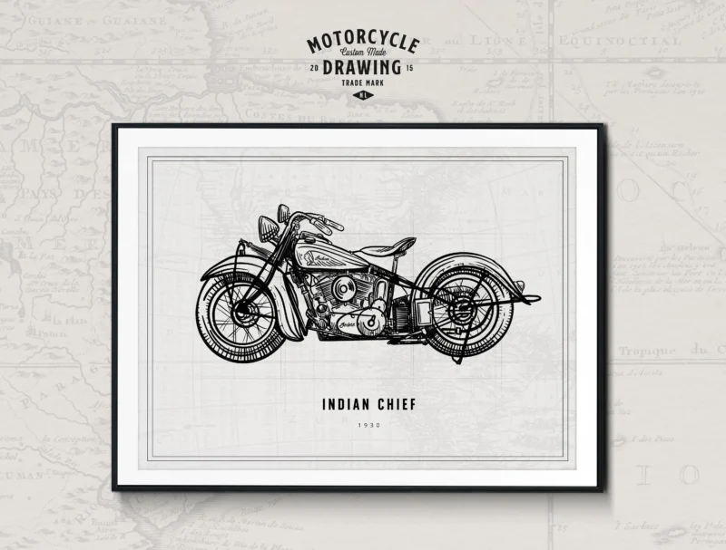 Detailed Ink Illustration - Custom Made motorcycle drawing