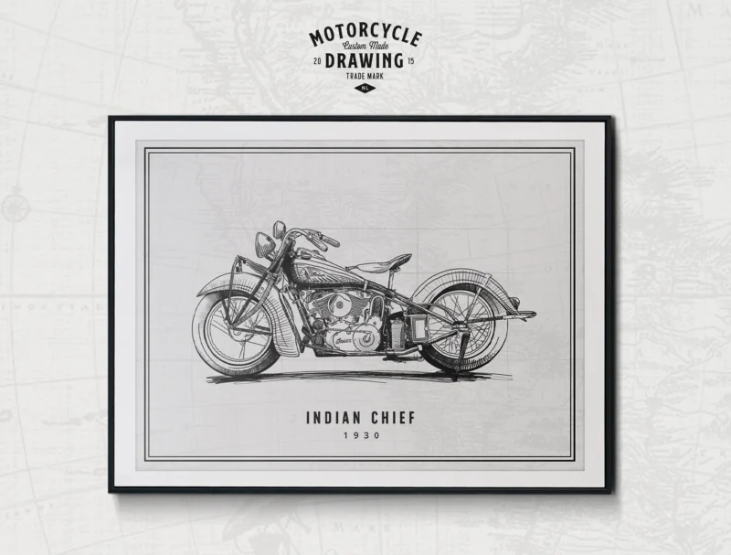 Detailed Pencil Illustration - Custom Made motorcycle drawing